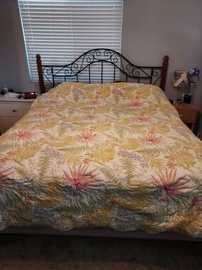 VTG Liz Claiborne BON AIRE Tropical Botanical Floral Quilt King/Queen 92x100
